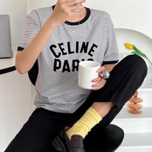 CELINE セリーヌ Tシャツ通販 ストライプ コットン ジャージー ユニセックスに使える 2色可選 VIPセール!